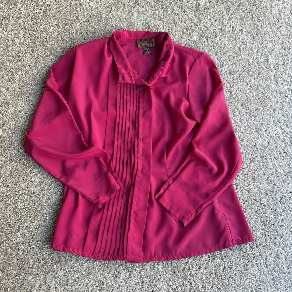 Vintage Worthington Blouse Womens 6P Pink Pleated Button Collared Long Sleeve